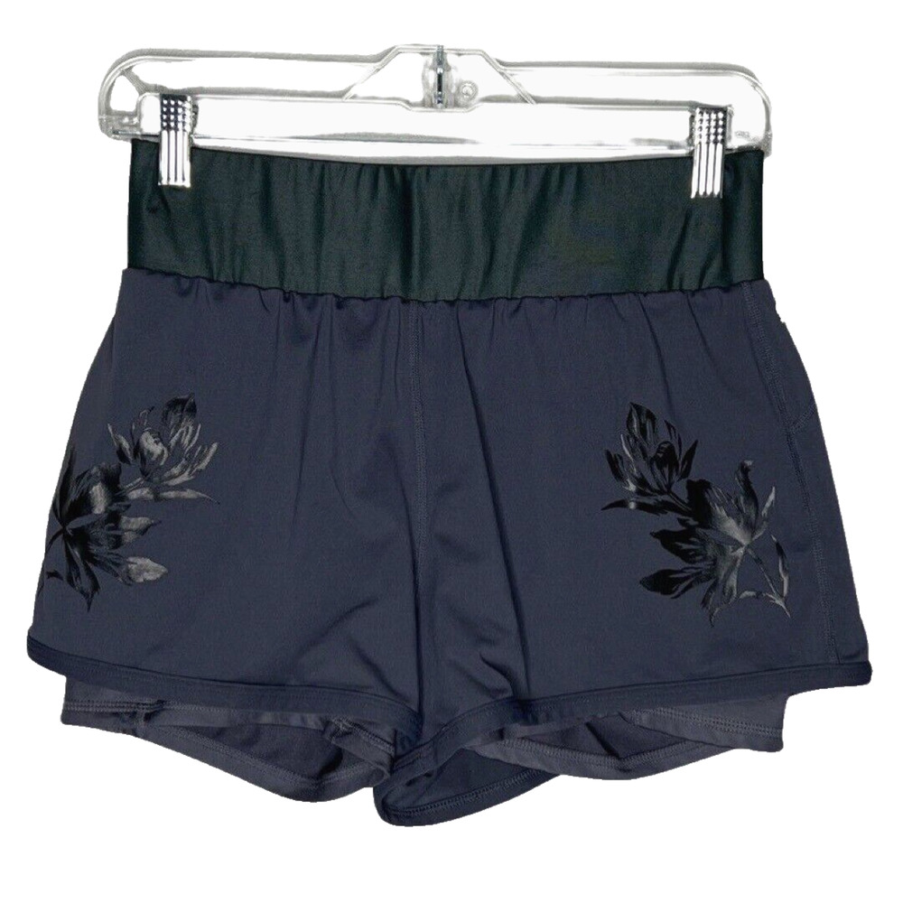 Fabletics Shorts Womens Small Gray Green Olesia Shine Shorts Flower Gym 2 in 1